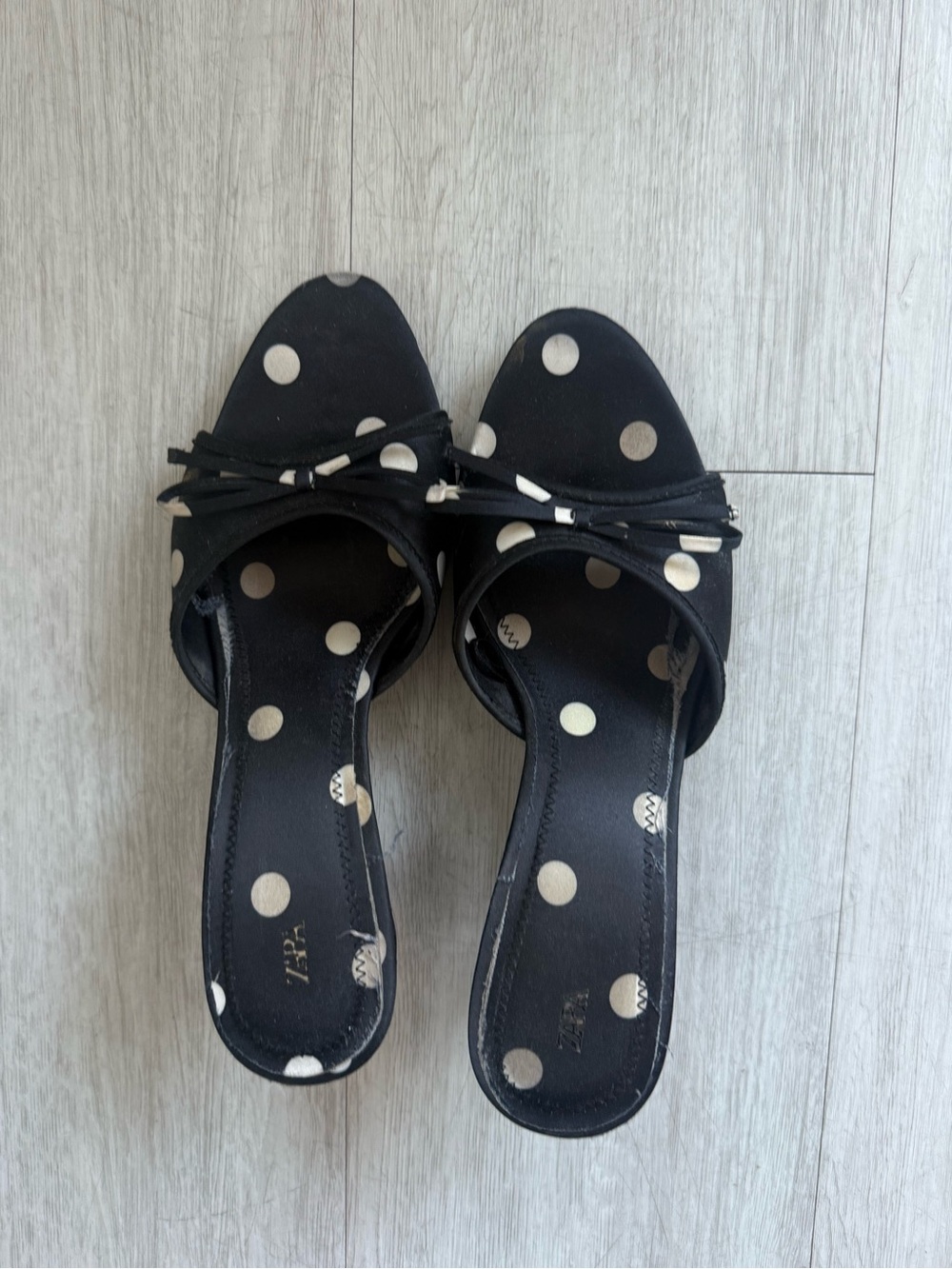 Zara Black Polka Dot Bow Kitten Heel Slides